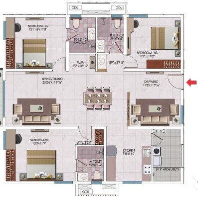 Other, my-home-sayuk 3 Bedroom 1928 Sq.Ft. Apartment In Tellapur Hyderabad 7768189