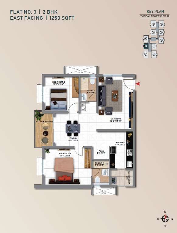 2 BHK 1253 Sq. Ft. Apartment in My Home Tridasa