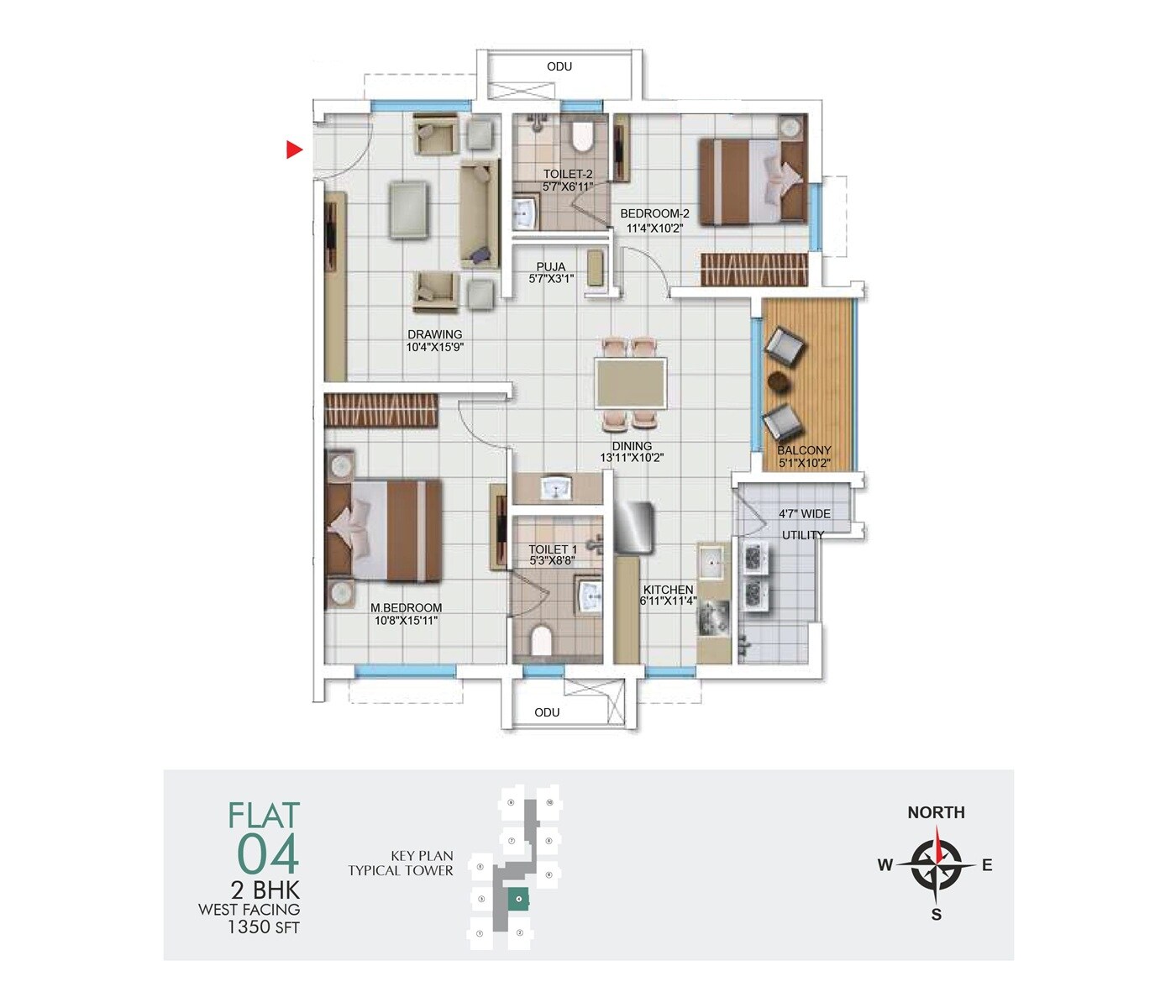 2 BHK 1350 Sq. Ft. Apartment