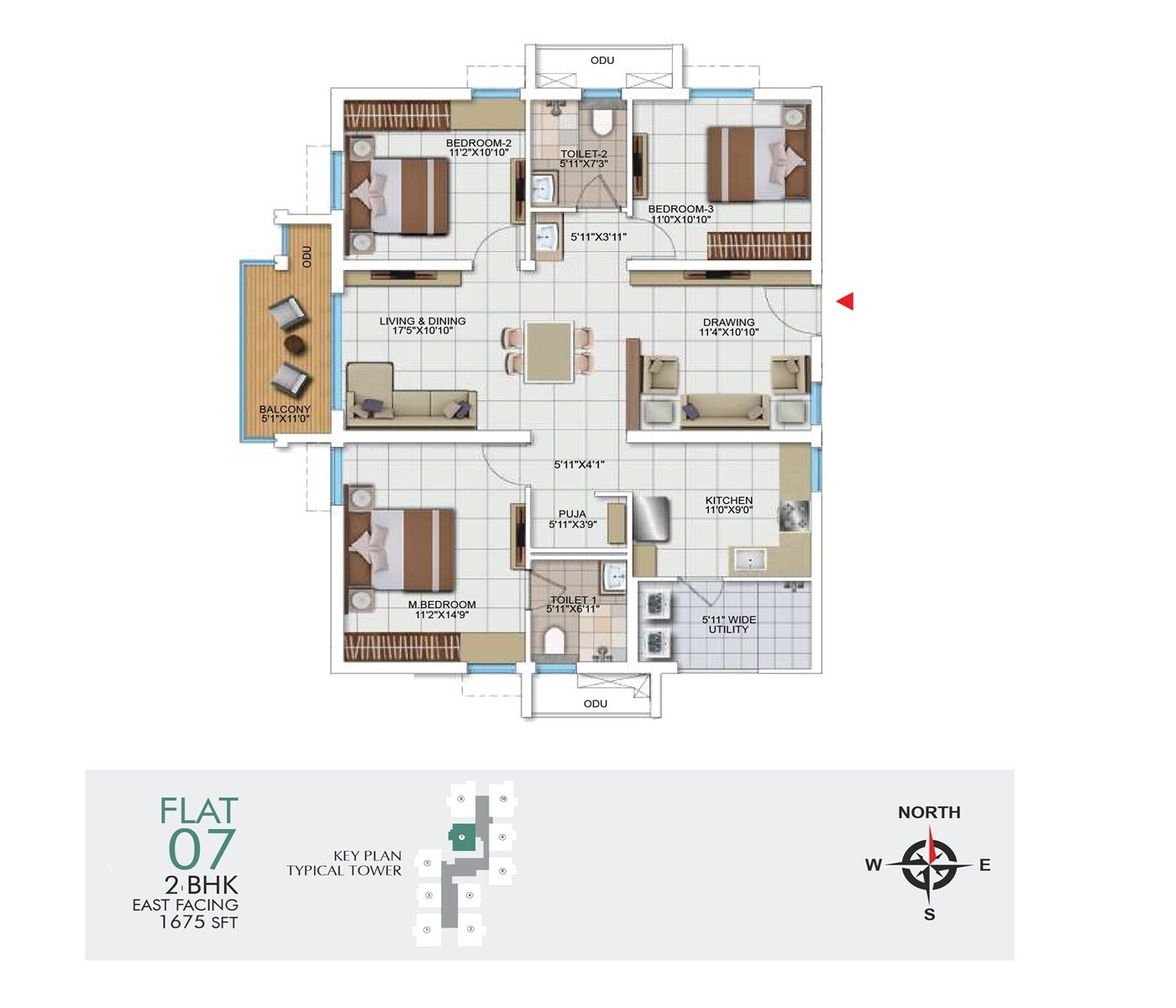 Floor plan of 2 BHK 1675 Sq. Ft. Apartment in My Home Udyan, Hyderabad