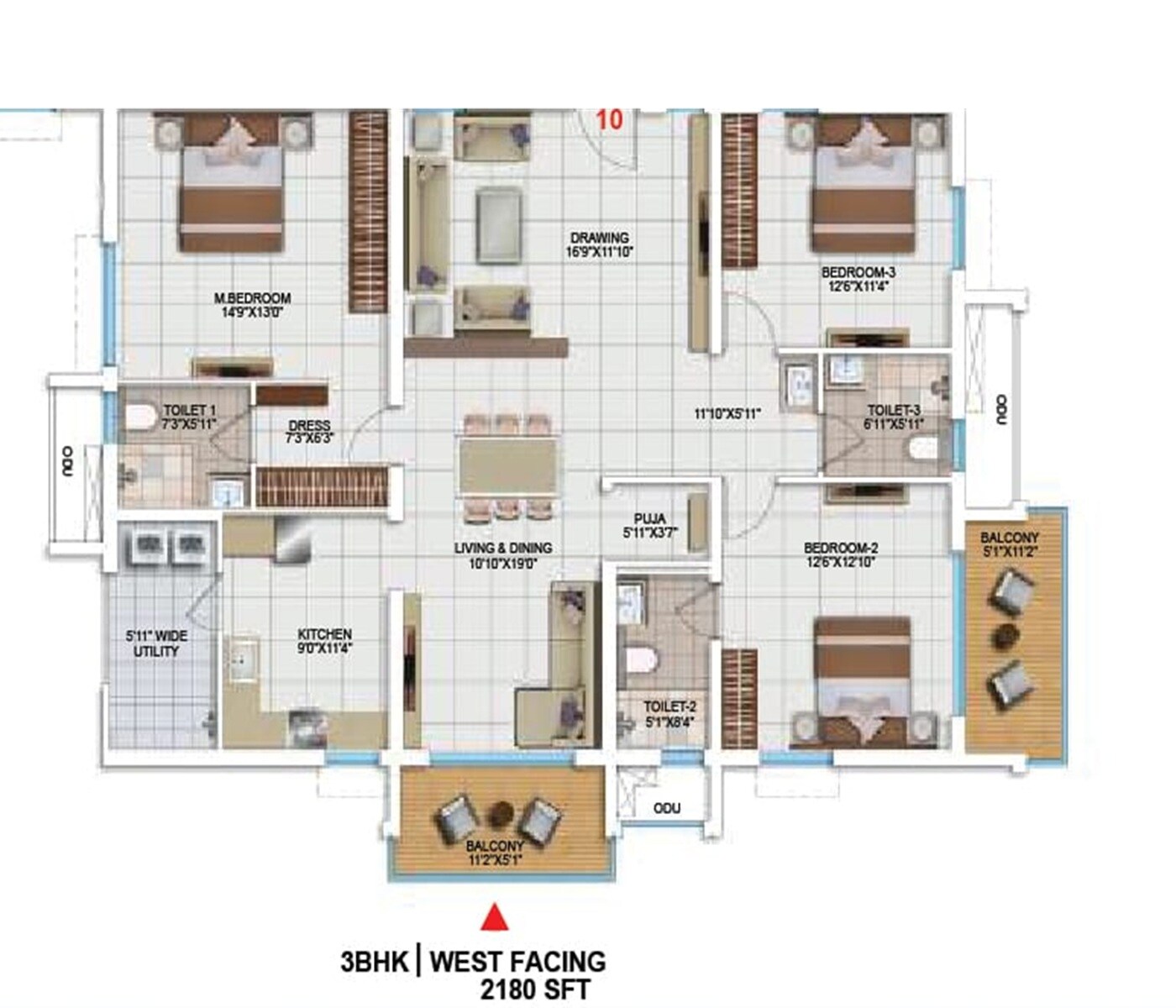 3 BHK 2180 Sq. Ft. Apartment