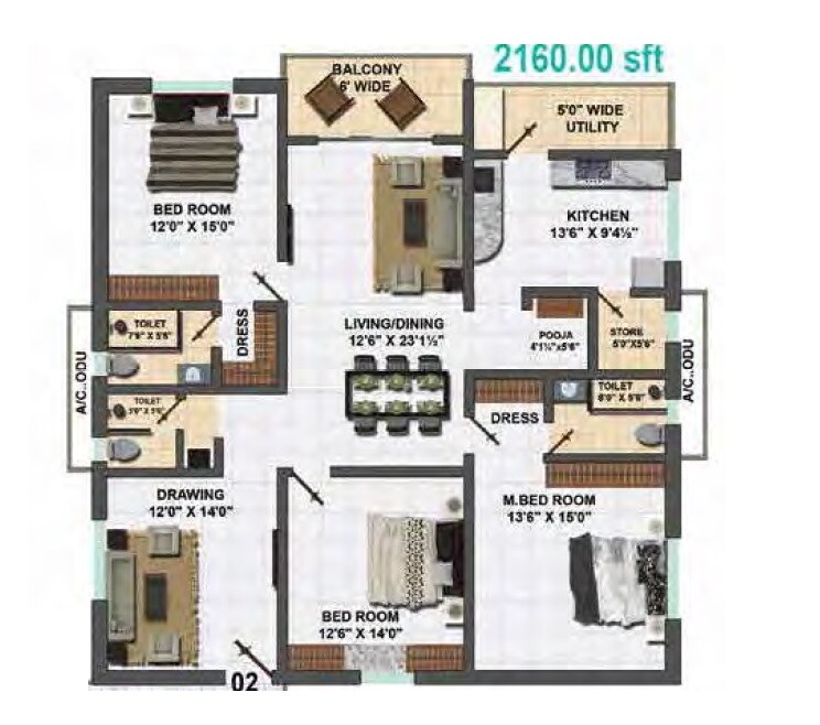 Floor plan of 3 BHK Apartment - 2160 sq. ft. in My Home Vihanga, Hyderabad