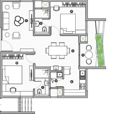 Floor plan of 2 BHK 1331 Sq. Ft. Apartment in Myscape Sanctuary, Hyderabad