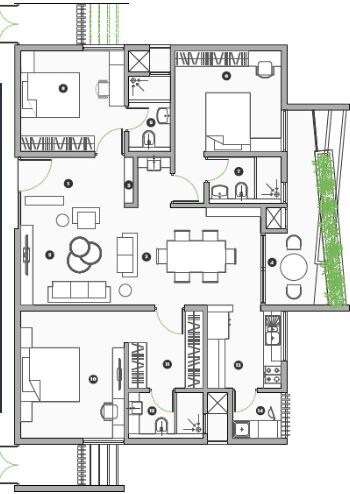 Floor plan of 3 BHK 1713 Sq. Ft. Apartment in Myscape Sanctuary, Hyderabad
