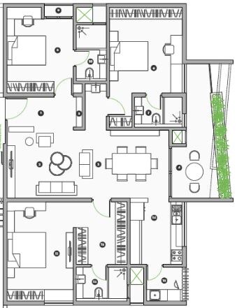 Floor plan of 3 BHK 2349 Sq. Ft. Apartment in Myscape Sanctuary, Hyderabad