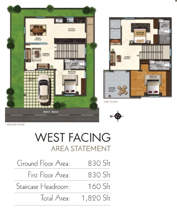 Floor plan of 3 BHK 1820 Sq. Ft. Townhouse in Mysquare Morton Villas, Hyderabad