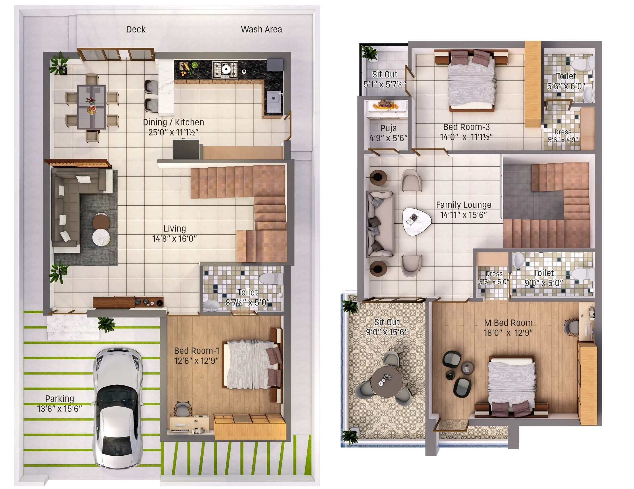Floor plan of 3 BHK 2210 Sq. Ft. Villa in Mythri Meadows, Hyderabad