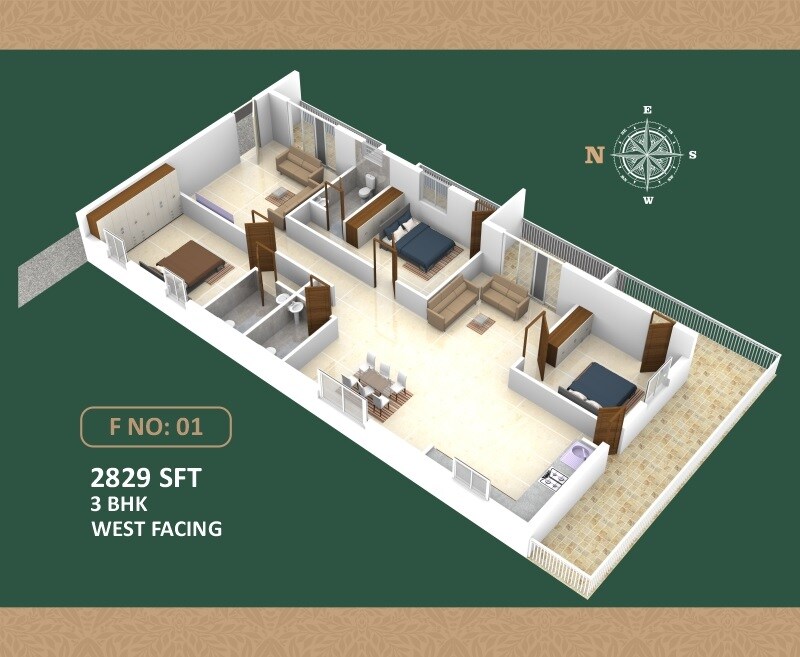 Floor plan of 3 BHK 2829 Sq. Ft. Apartment in Naman Nature Vista, Hyderabad