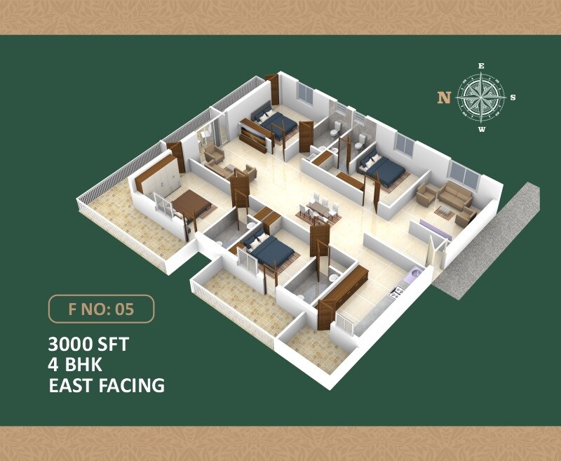 Floor plan of 4 BHK 3000 Sq. Ft. Apartment in Naman Nature Vista, Hyderabad