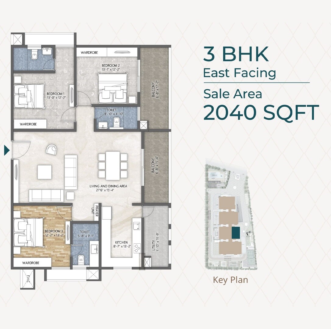 Floor plan of 3 BHK 2040 Sq. Ft. Apartment in Namishree Jewel, Hyderabad
