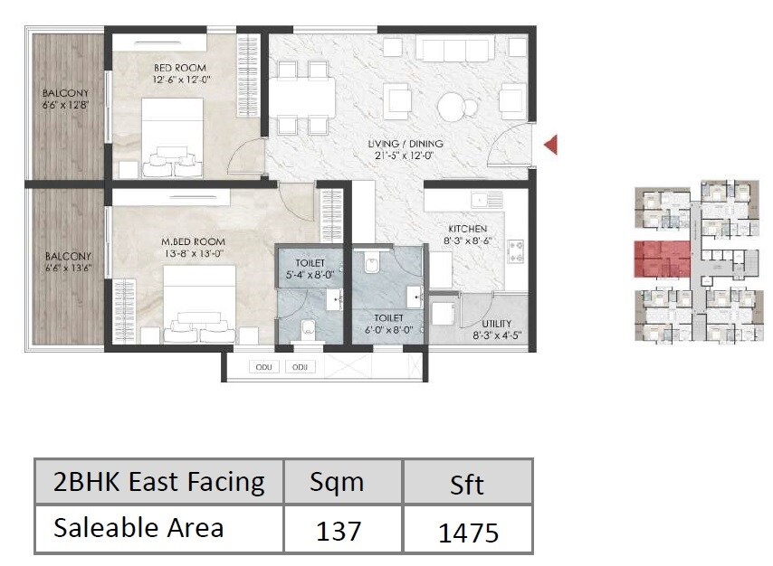 Floor plan of 2 BHK 1475 Sq. Ft. Apartment in Namishree Vrindavan, Hyderabad