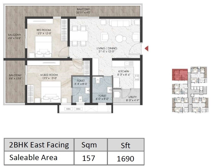 Floor plan of 2 BHK 1690 Sq. Ft. Apartment in Namishree Vrindavan, Hyderabad