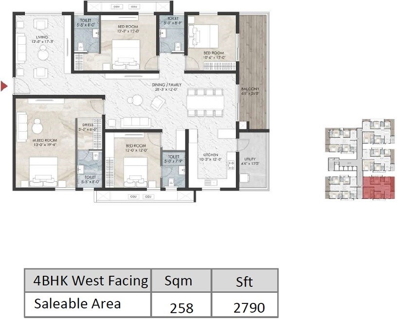 Floor plan of 4 BHK 2790 Sq. Ft. Apartment in Namishree Vrindavan, Hyderabad