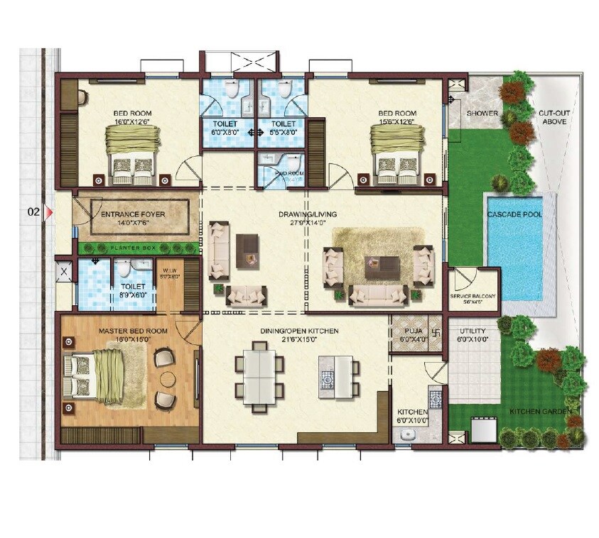 Floor plan of 4 BHK 3300 Sq. Ft. Apartment in Namitha 360 Life, Hyderabad