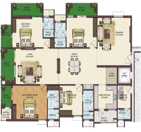 Floor plan of 4 BHK 3575 Sq. Ft. Apartment in Namitha 360 Life, Hyderabad