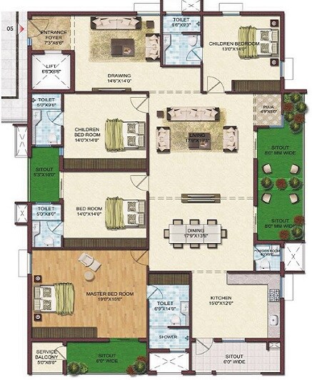 Floor plan of 4 BHK 4850 Sq. Ft. Apartment in Namitha 360 Life, Hyderabad