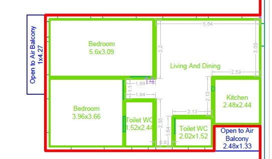 Floor plan of 2 BHK 1324 Sq. Ft. Apartment in Namo Origin, Hyderabad