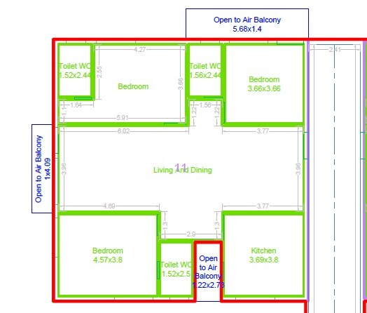Floor plan of 3 BHK 1668 Sq. Ft. Apartment in Namo Origin, Hyderabad