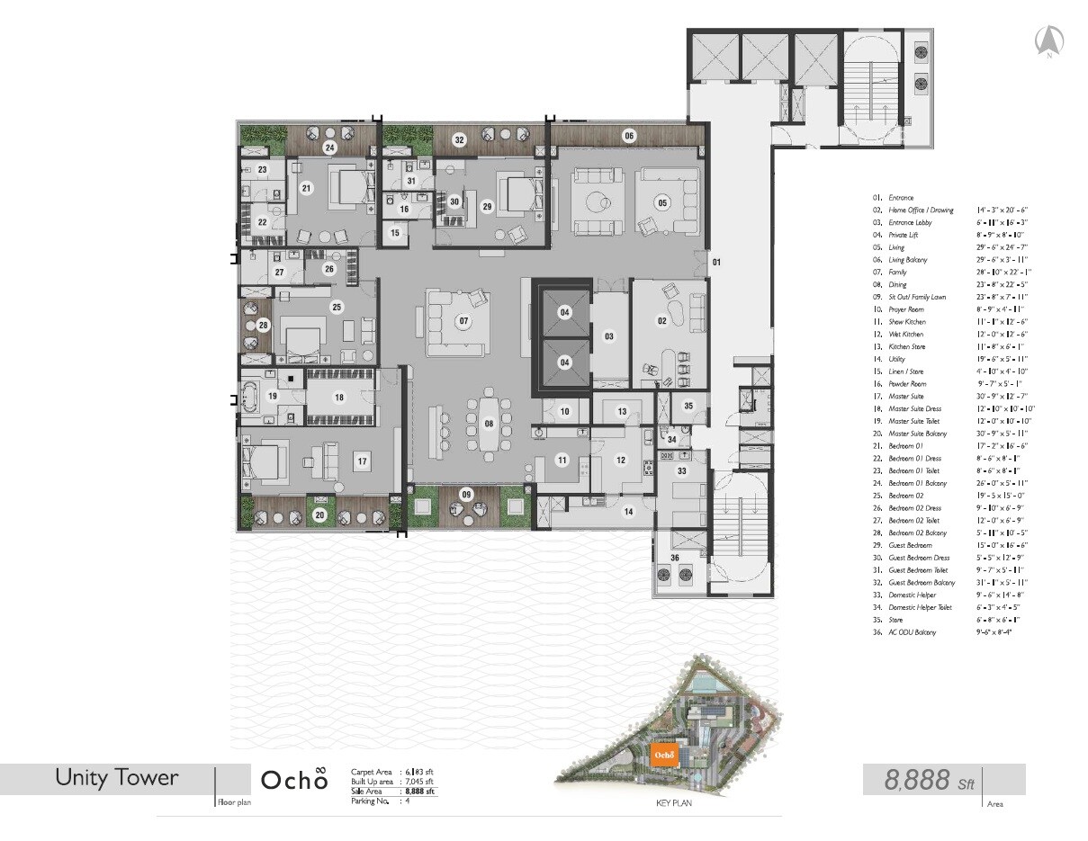Floor plan of 4 BHK 8888 Sq. Ft. Apartment in Navanaami Megaleio, Hyderabad