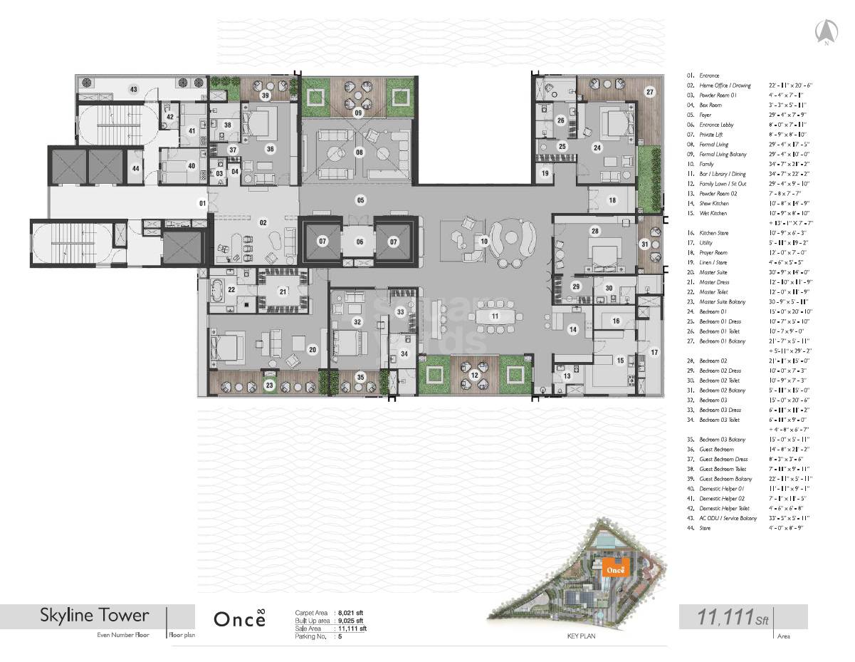 Floor plan of 5 BHK 11111 Sq. Ft. Apartment in Navanaami Megaleio, Hyderabad