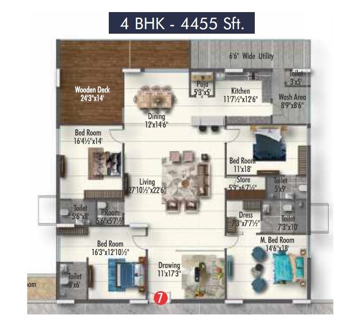 Floor plan of 4 BHK 4455 Sq. Ft. Apartment in Navayuga Godavari, Hyderabad