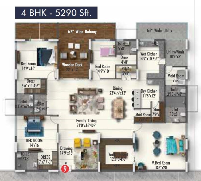 Floor plan of 4 BHK 5290 Sq. Ft. Apartment in Navayuga Godavari, Hyderabad