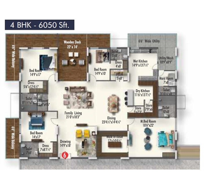 Floor plan of 4 BHK 6050 Sq. Ft. Apartment in Navayuga Godavari, Hyderabad