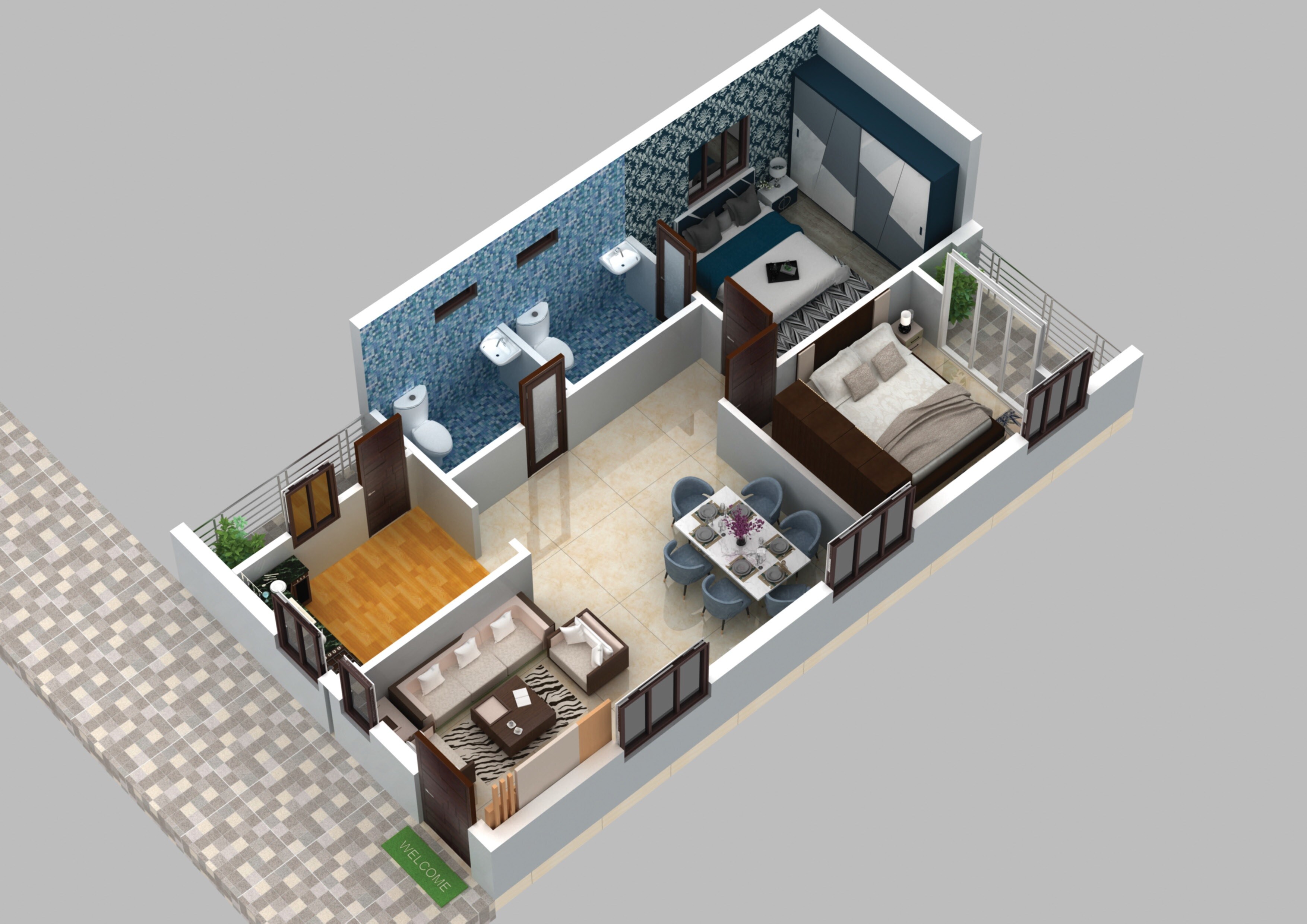 Floor plan of 2 BHK 1087 Sq. Ft. Apartment in Navya The Central, Hyderabad