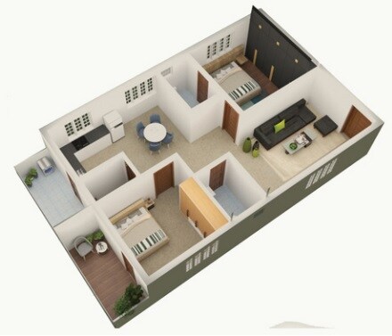 Floor plan of 2 BHK 1295 Sq. Ft. Apartment in Navya Uvera Heights, Hyderabad