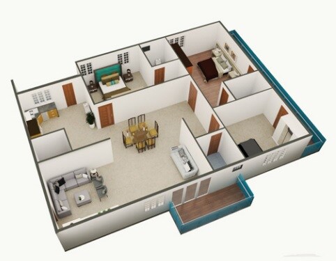 Floor plan of 3 BHK 2470 Sq. Ft. Apartment in Navya Uvera Heights, Hyderabad