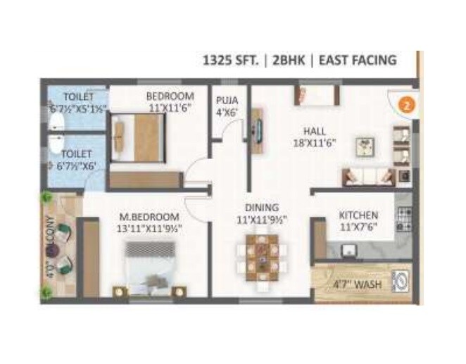 Floor plan of 3 BHK 1325 Sq. Ft. Apartment in Nayans Nature Springs, Hyderabad