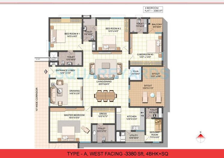 Other, ncc-urban-one 4 Bedroom 3380 Sq.Ft. Apartment In Narsingi Hyderabad 8981281