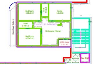 Floor plan of 2 BHK 1289 Sq. Ft. Apartment in NCD Purple, Hyderabad