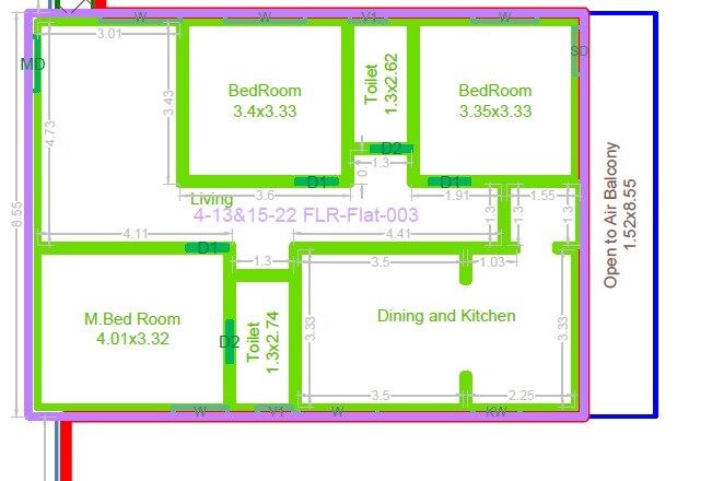 Floor plan of 2 BHK 1404 Sq. Ft. Apartment in NCD Purple, Hyderabad