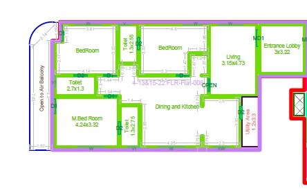 Floor plan of 3 BHK 2574 Sq. Ft. Apartment in NCD Purple, Hyderabad