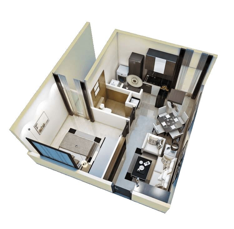 Floor plan of 1 BHK 565 Sq. Ft. Apartment in Nebula Aavaas Hyderabad, Hyderabad