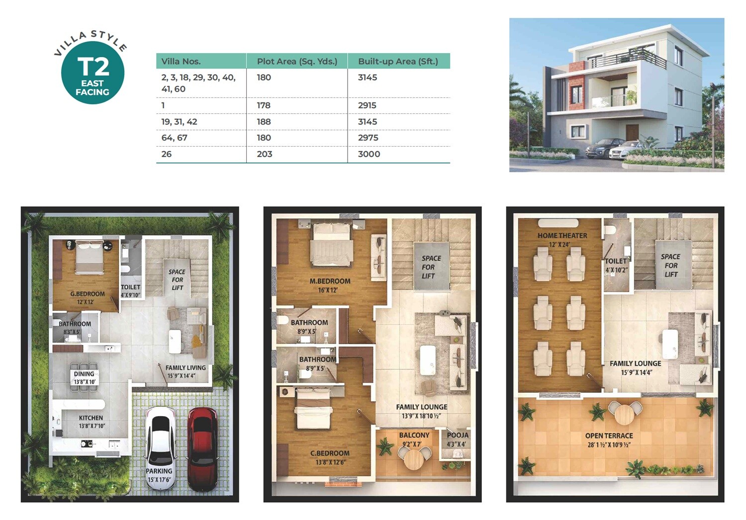 Floor plan of 4 BHK 3000 Sq. Ft. Villa in Nestcon Meluha, Hyderabad