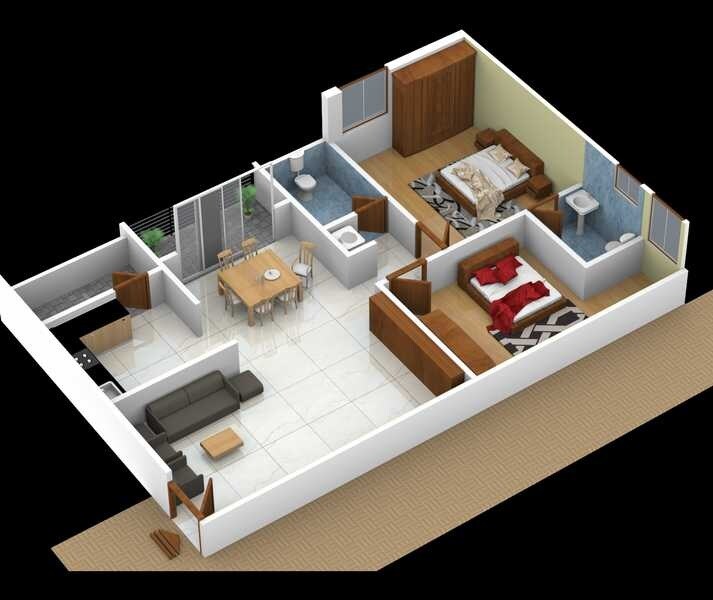 Floor plan of 2 BHK 1112 Sq. Ft. Apartment in Nestcons Chintala Residency, Hyderabad
