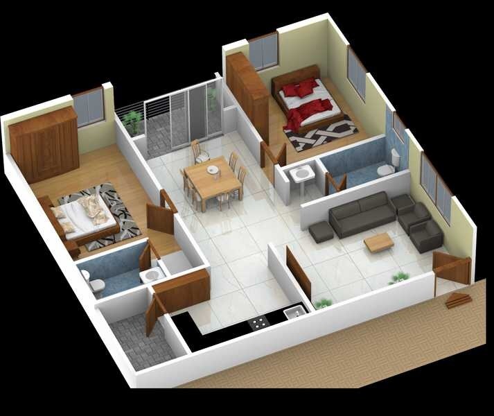 Floor plan of 2 BHK 1226 Sq. Ft. Apartment in Nestcons Chintala Residency, Hyderabad
