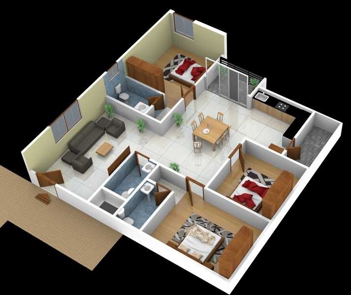 Floor plan of 3 BHK 1590 Sq. Ft. Apartment in Nestcons Chintala Residency, Hyderabad