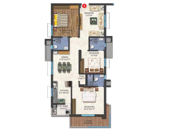 3 BHK 1600 Sq. Ft. Apartment
