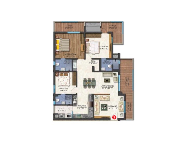 3 BHK 2000 Sq. Ft. Apartment