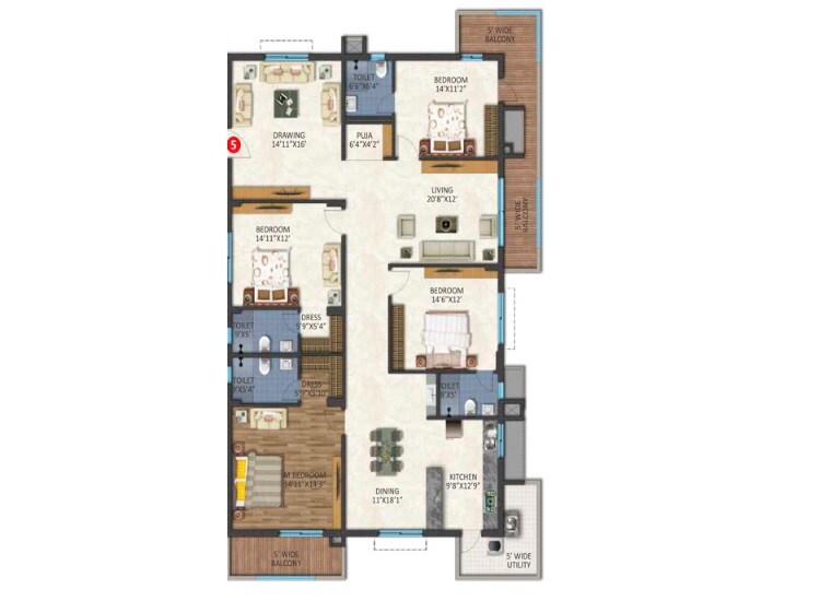 4 BHK 3000 Sq. Ft. Apartment