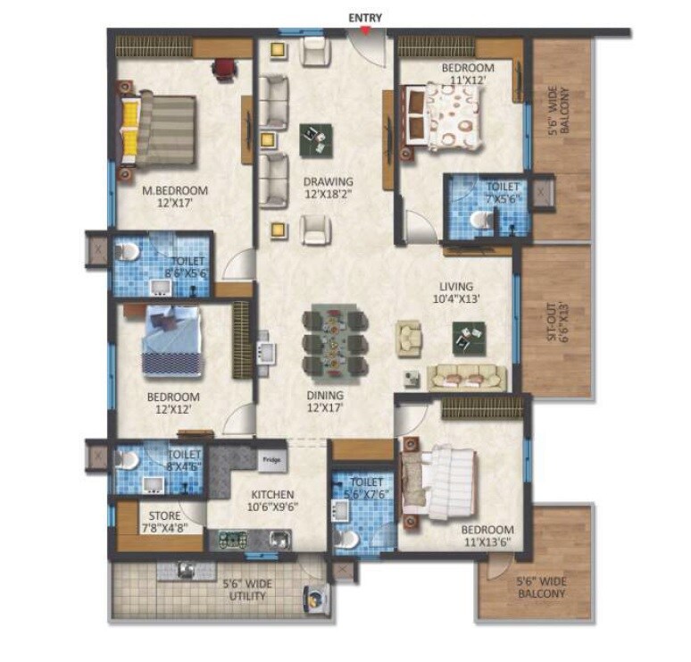 Floor plan of 4 BHK 2650 Sq. Ft. Apartment in Niharika Skyline, Hyderabad