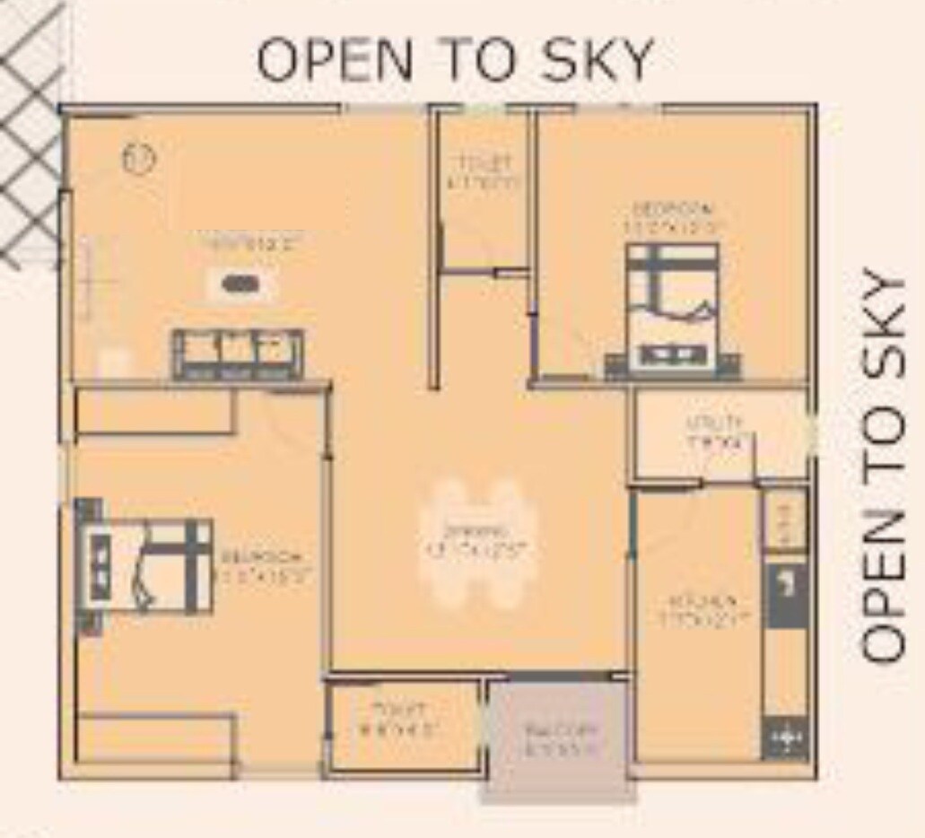 Floor plan of 2 BHK 1015 Sq. Ft. Apartment in Nikhil Krishna Crown, Hyderabad