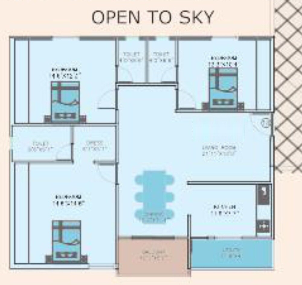 Floor plan of 3 BHK 1635 Sq. Ft. Apartment in Nikhil Krishna Crown, Hyderabad