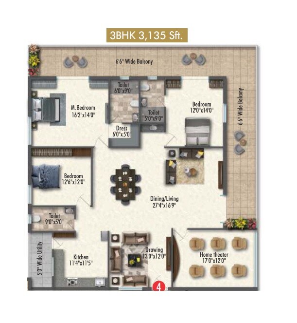 3 BHK 3135 Sq. Ft. Apartment