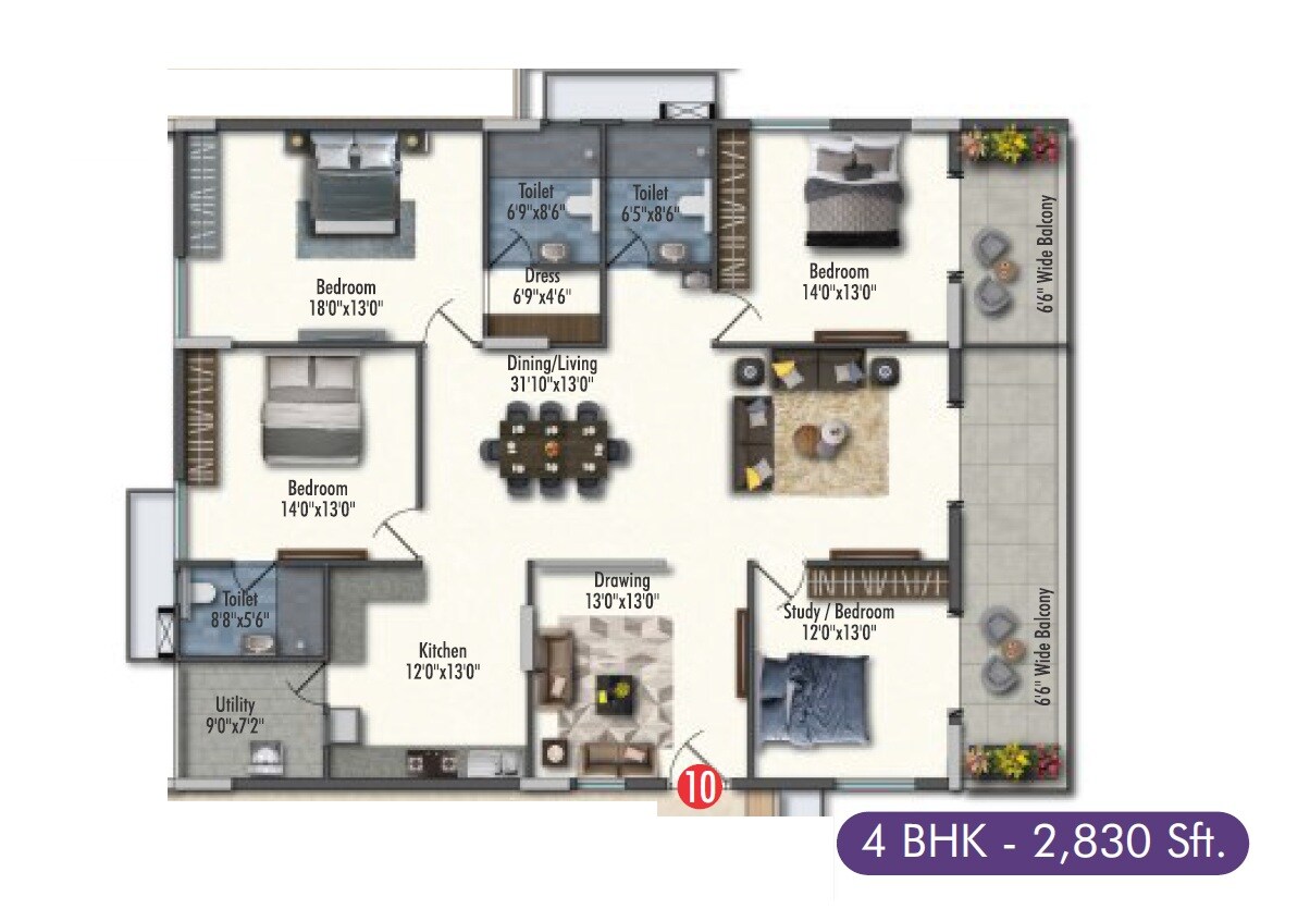 4 BHK 2830 Sq. Ft. Apartment