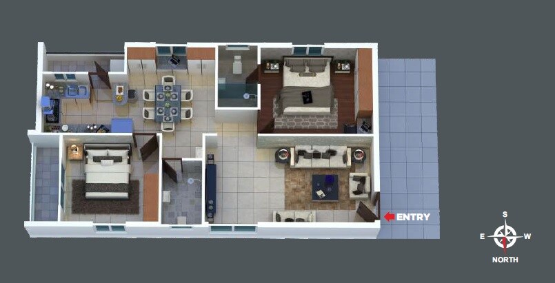Floor plan of 2 BHK 1263 Sq. Ft. Apartment in Nikhila Vivanta Central Court, Hyderabad