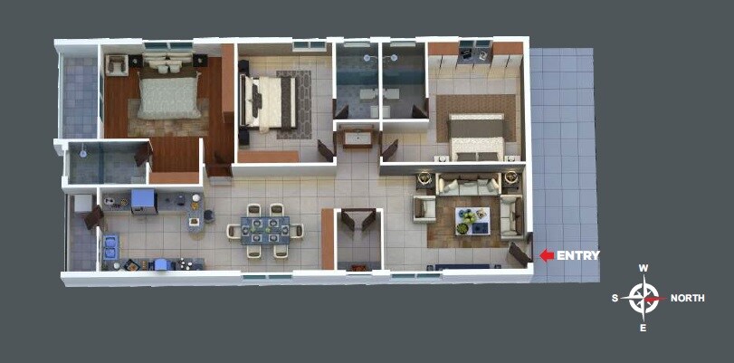 Floor plan of 3 BHK 1875 Sq. Ft. Apartment in Nikhila Vivanta Central Court, Hyderabad